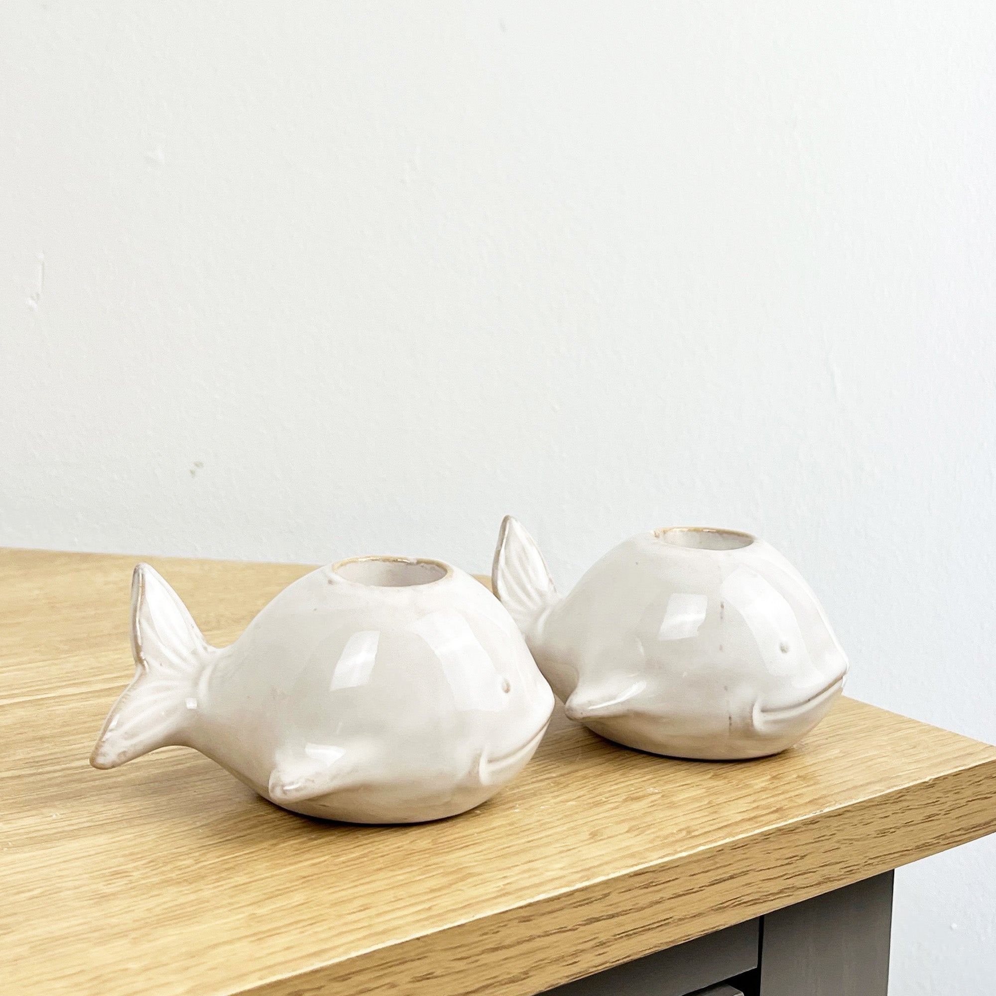 Set of 2 Ceramic Whale Tapered Candle Holders
