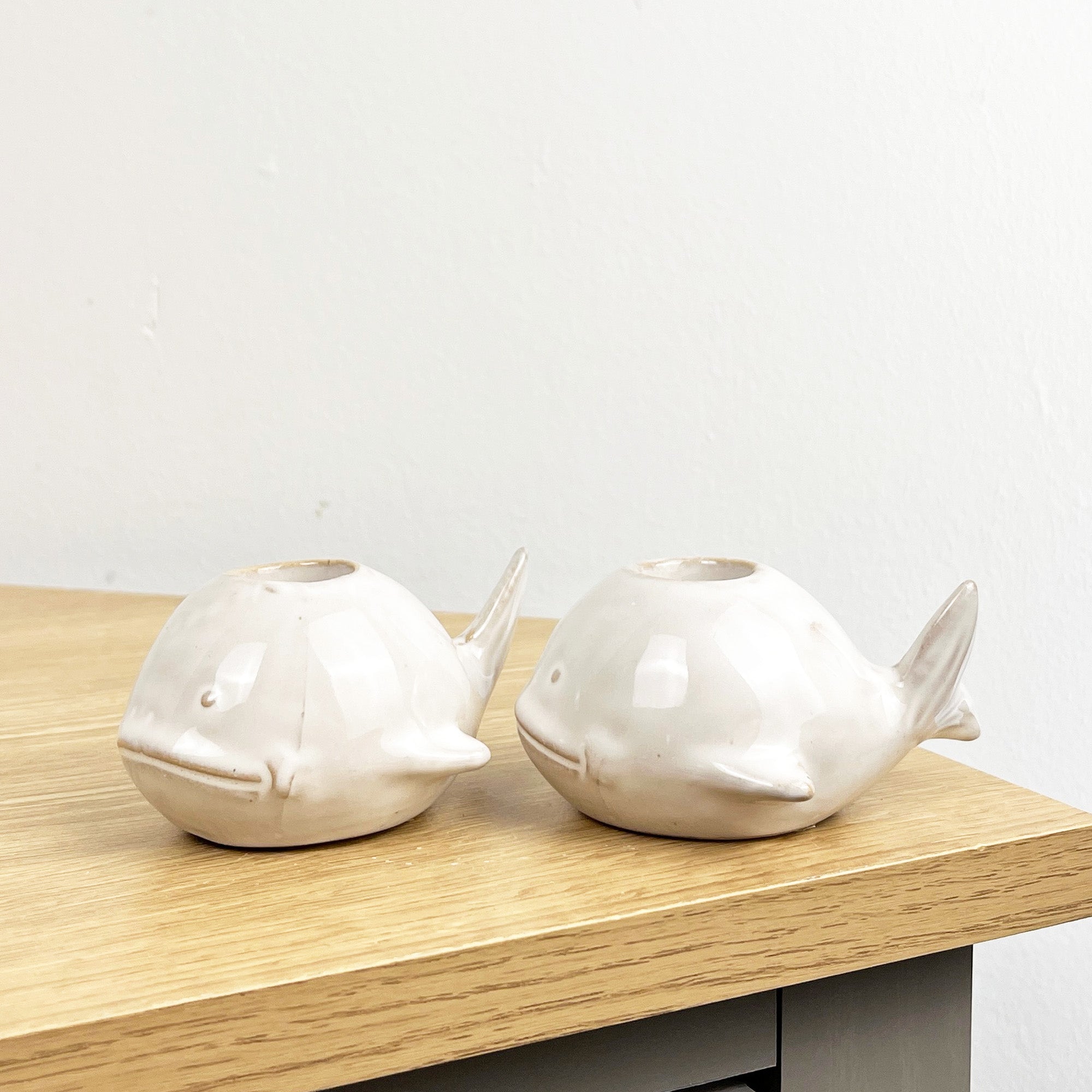 Set of 2 Ceramic Whale Tapered Candle Holders
