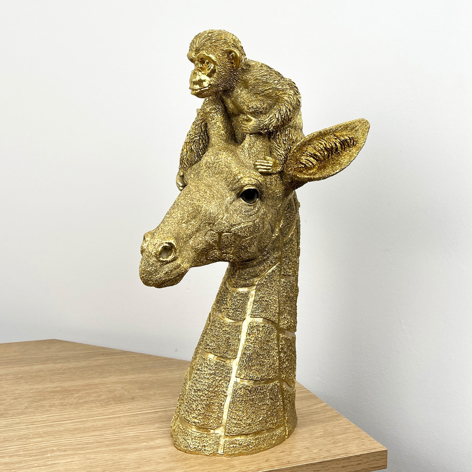 39.5cm Gold Giraffe & Monkey Ornament - Resin