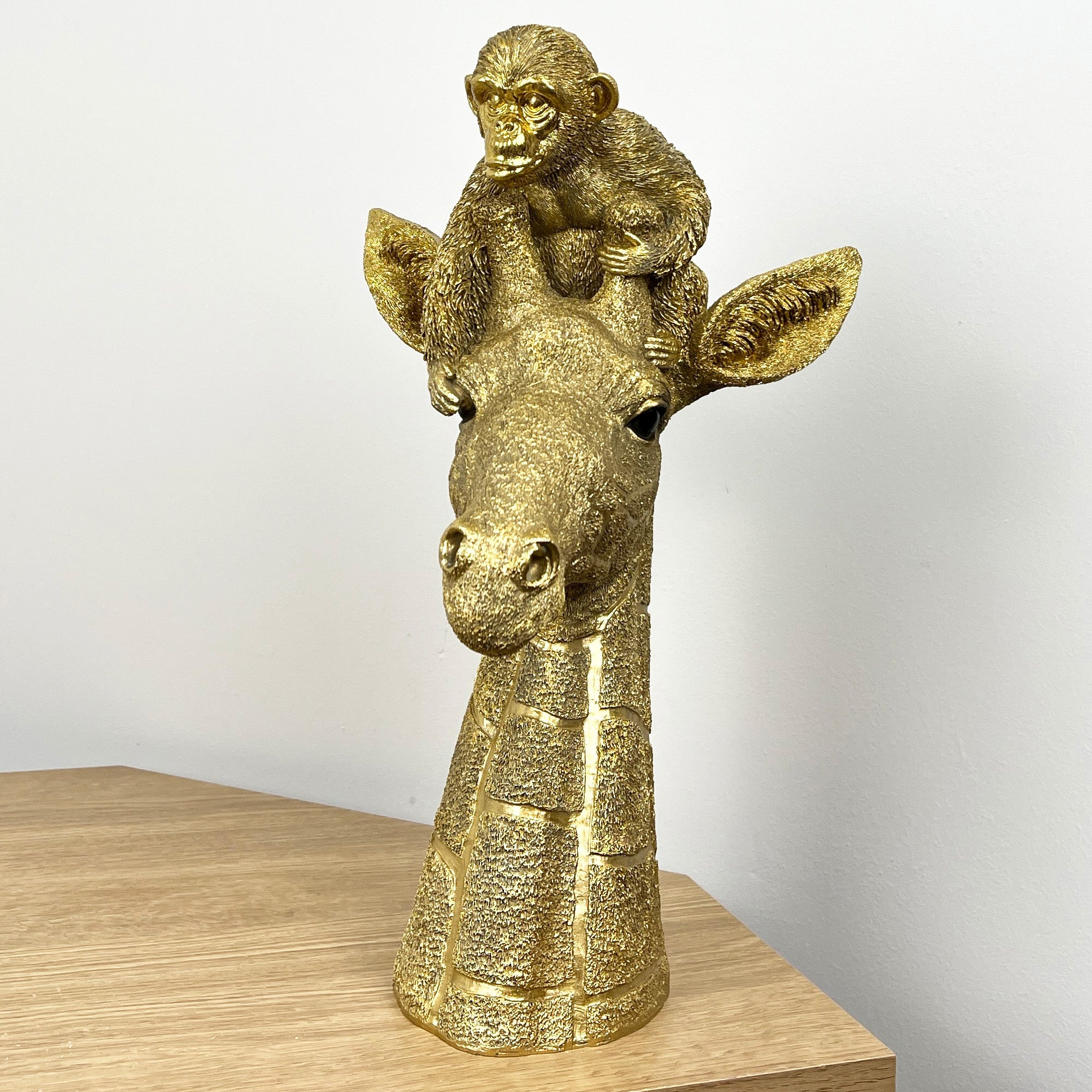 39.5cm Gold Giraffe & Monkey Ornament - Resin