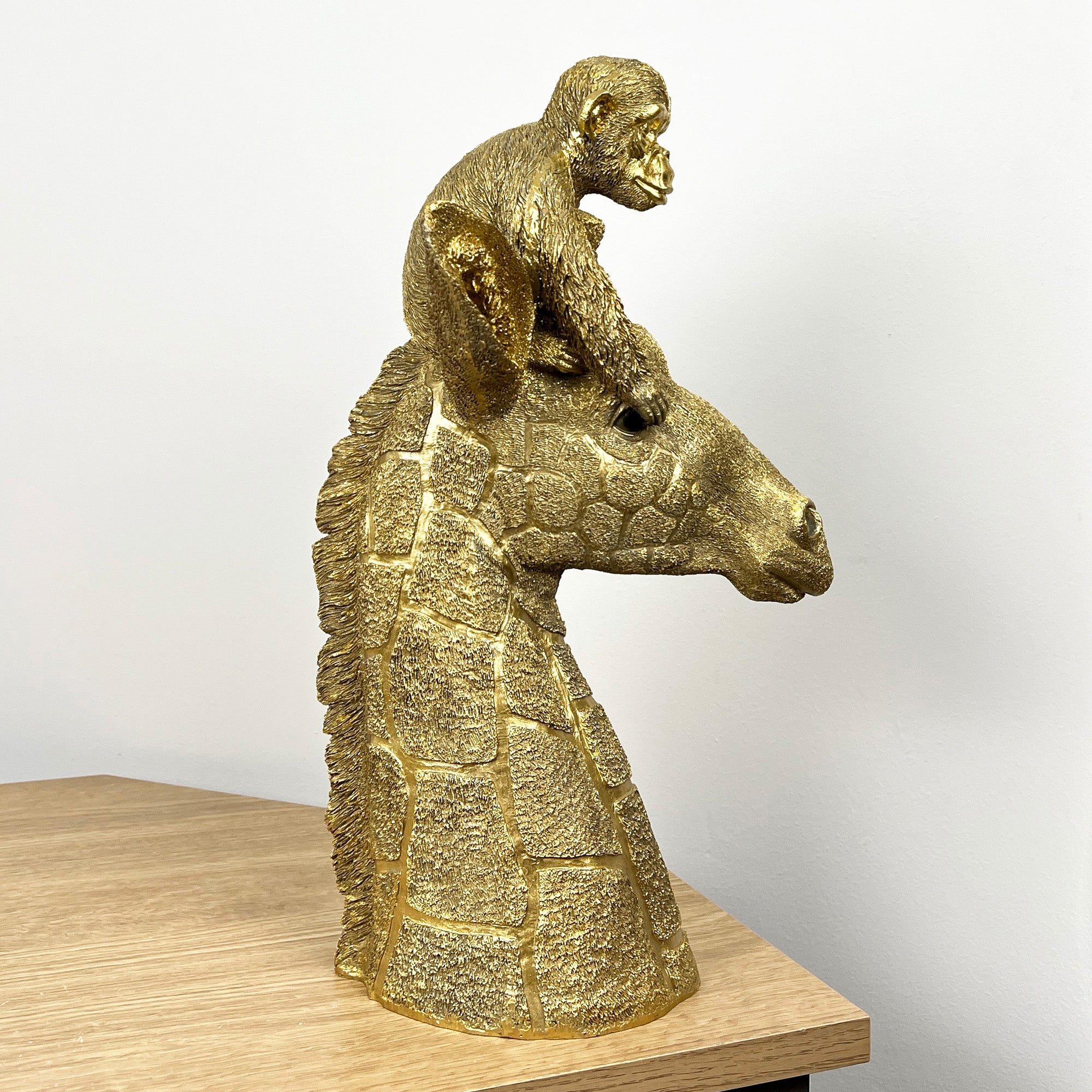 39.5cm Gold Giraffe & Monkey Ornament - Resin
