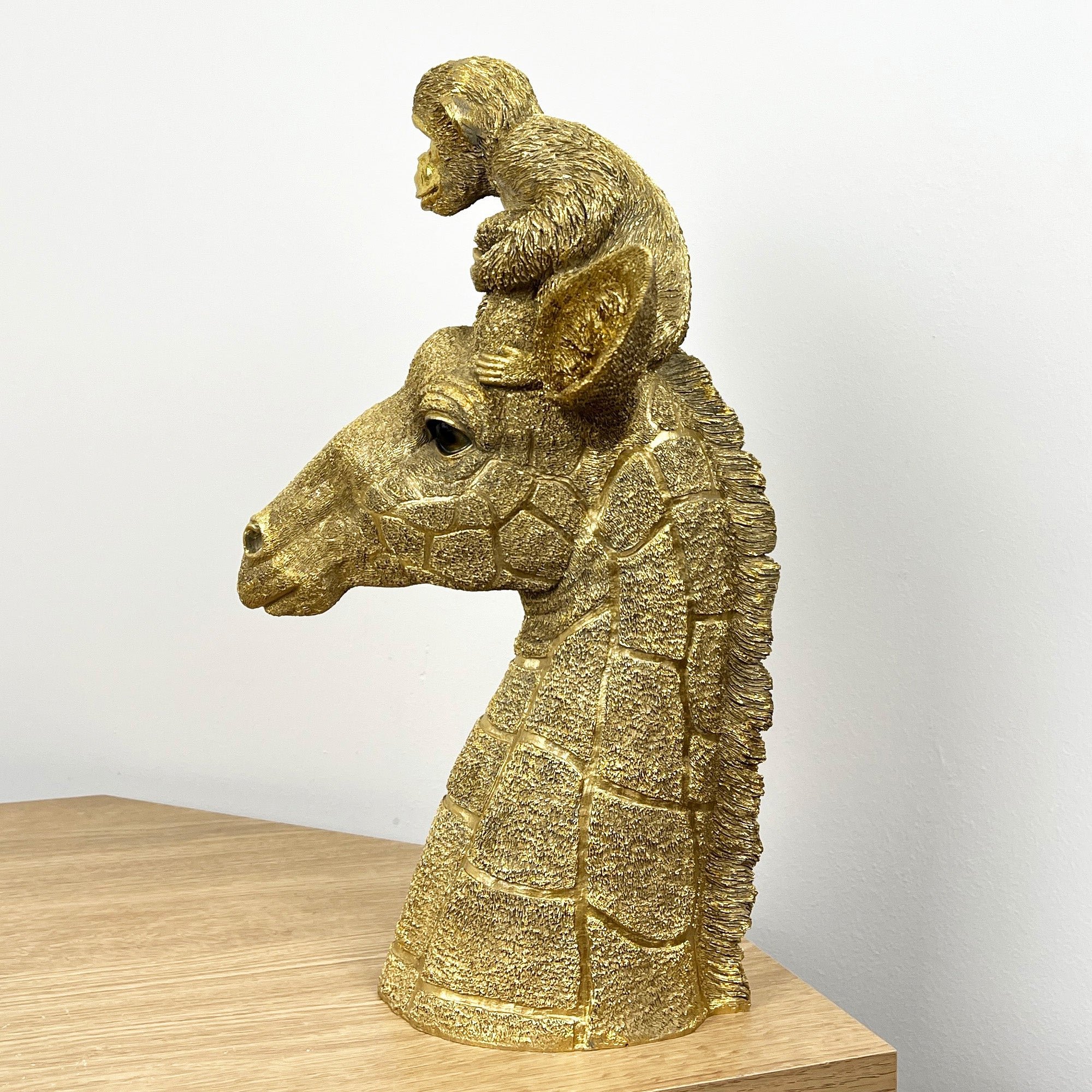 39.5cm Gold Giraffe & Monkey Ornament - Resin