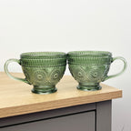 Set of 2 Vintage Style Glass Mugs – Green