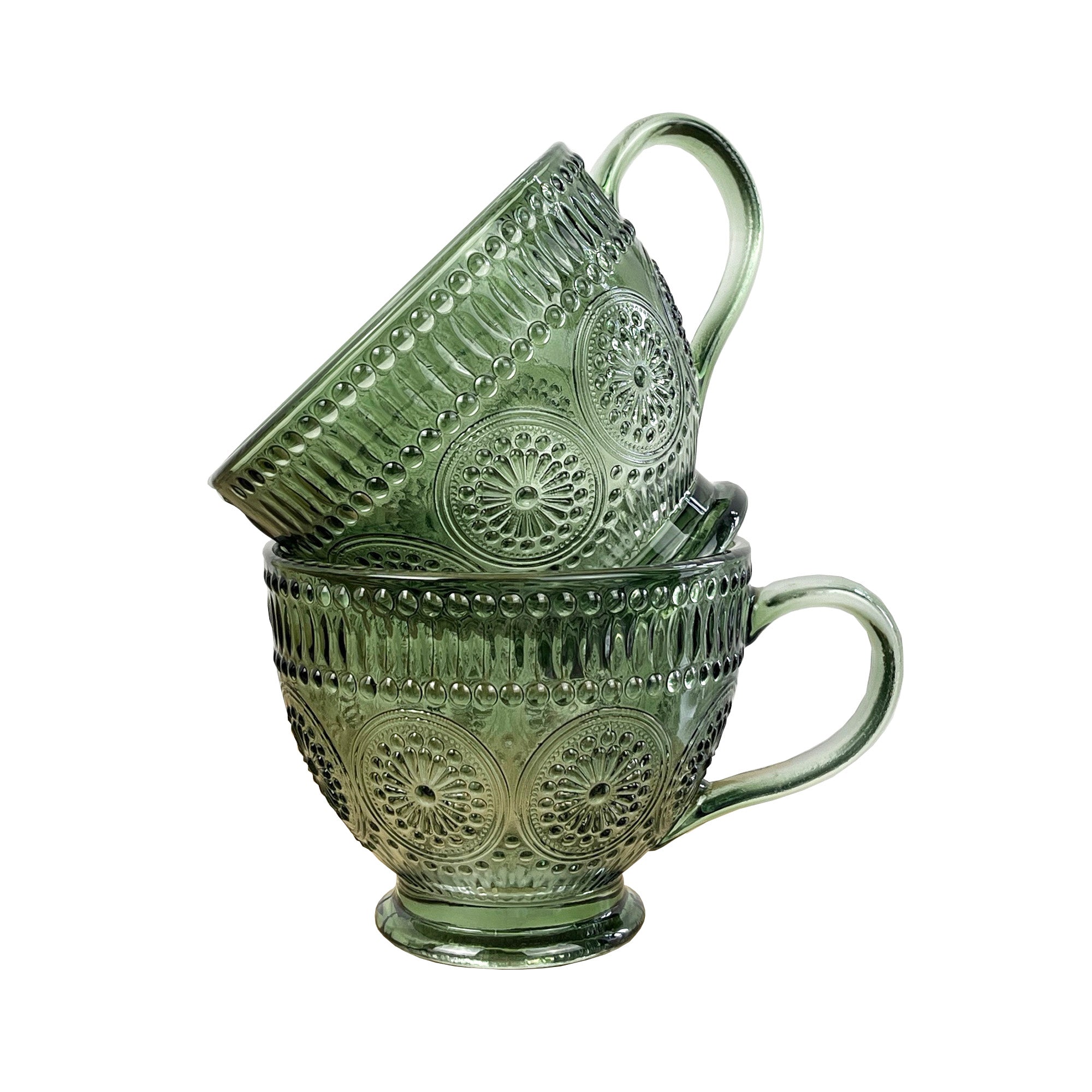 Set of 2 Vintage Style Glass Mugs – Green