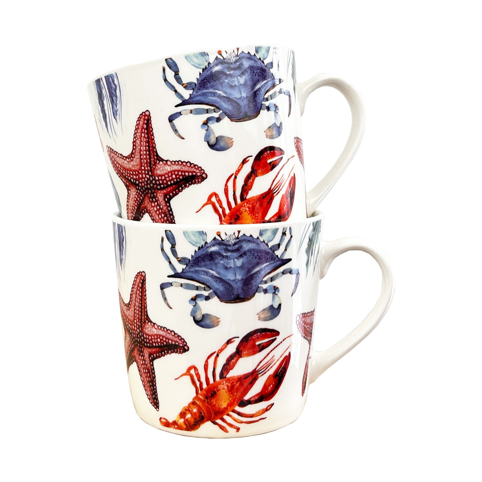 Set of 2 White Nautical 'Sea Creatures' Mugs