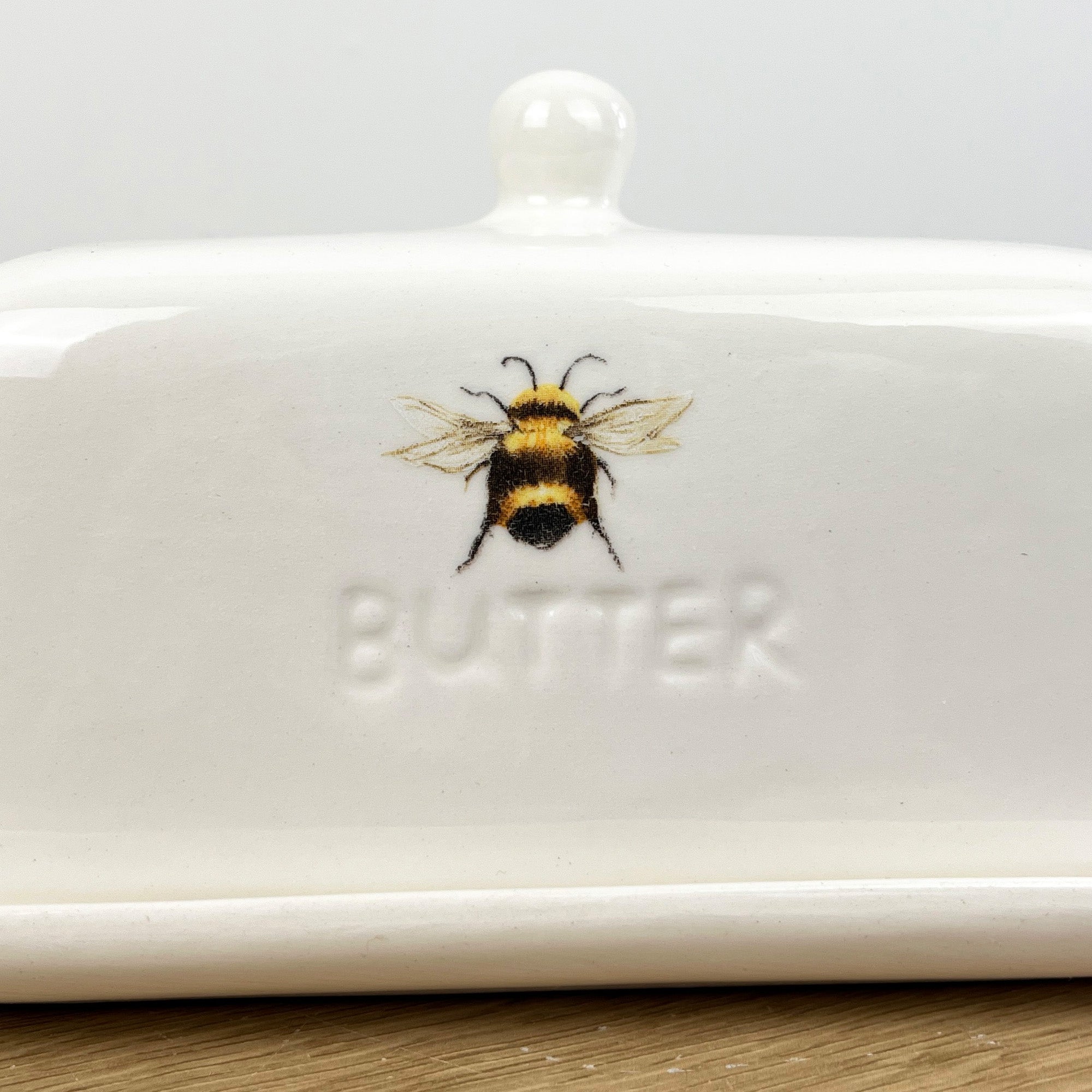 White Ceramic Bumble Bee Butter Dish with Lid