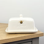 White Ceramic Bumble Bee Butter Dish with Lid