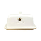 White Ceramic Bumble Bee Butter Dish with Lid