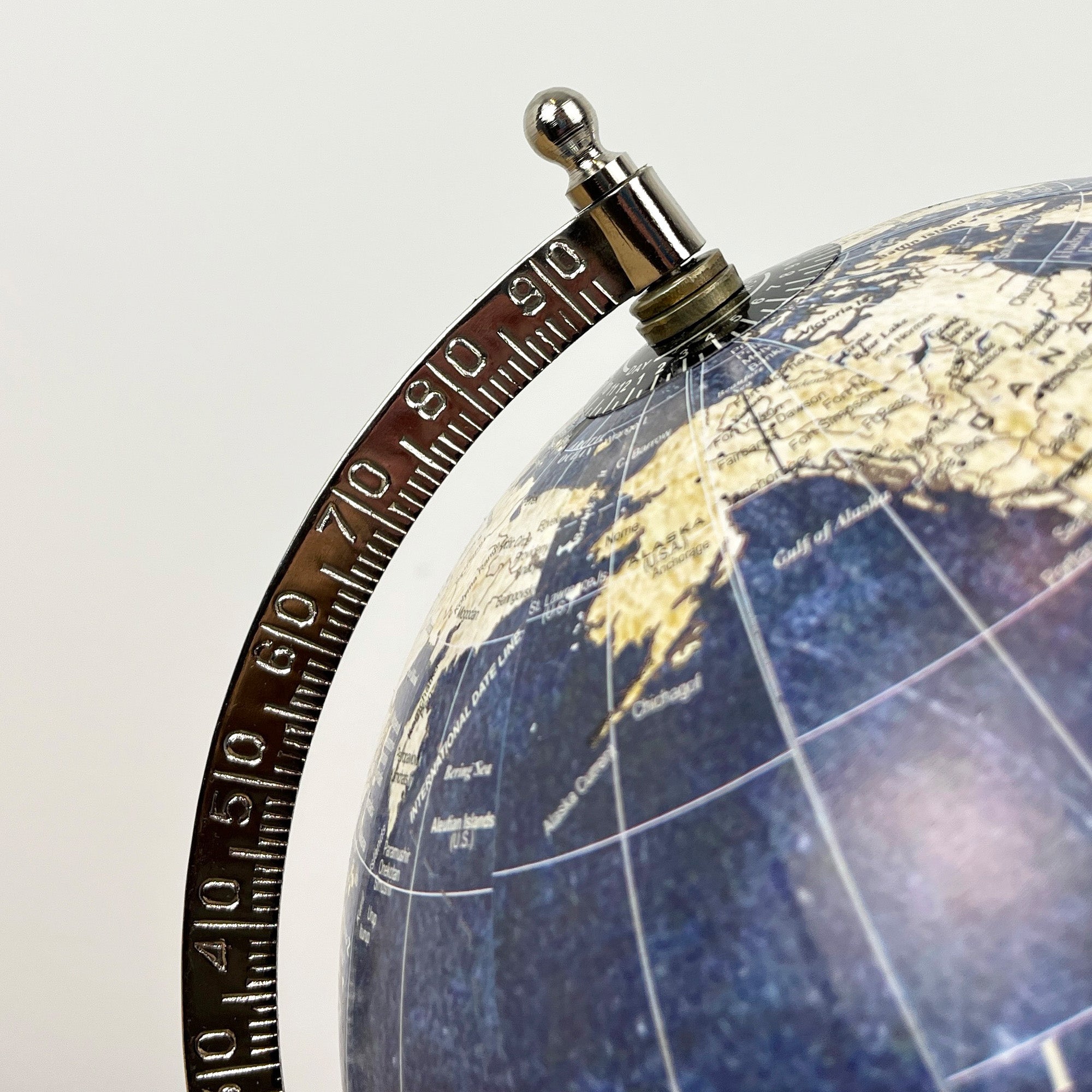 27cm Tall Rotating Globe Ornament - Blue & Silver