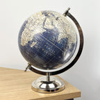 27cm Tall Rotating Globe Ornament - Blue & Silver