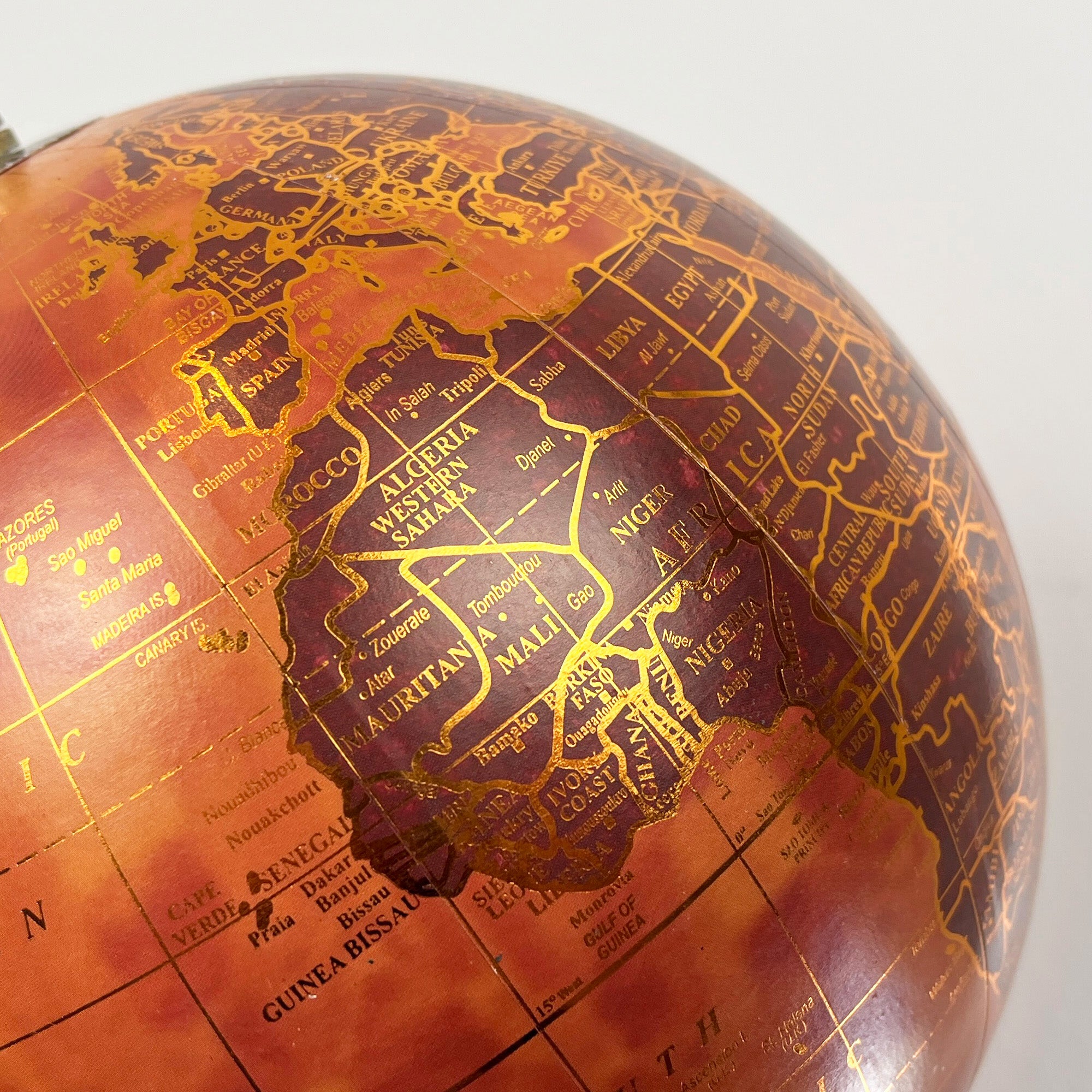 27cm Tall Rotating Globe Ornament - Terracotta & Gold