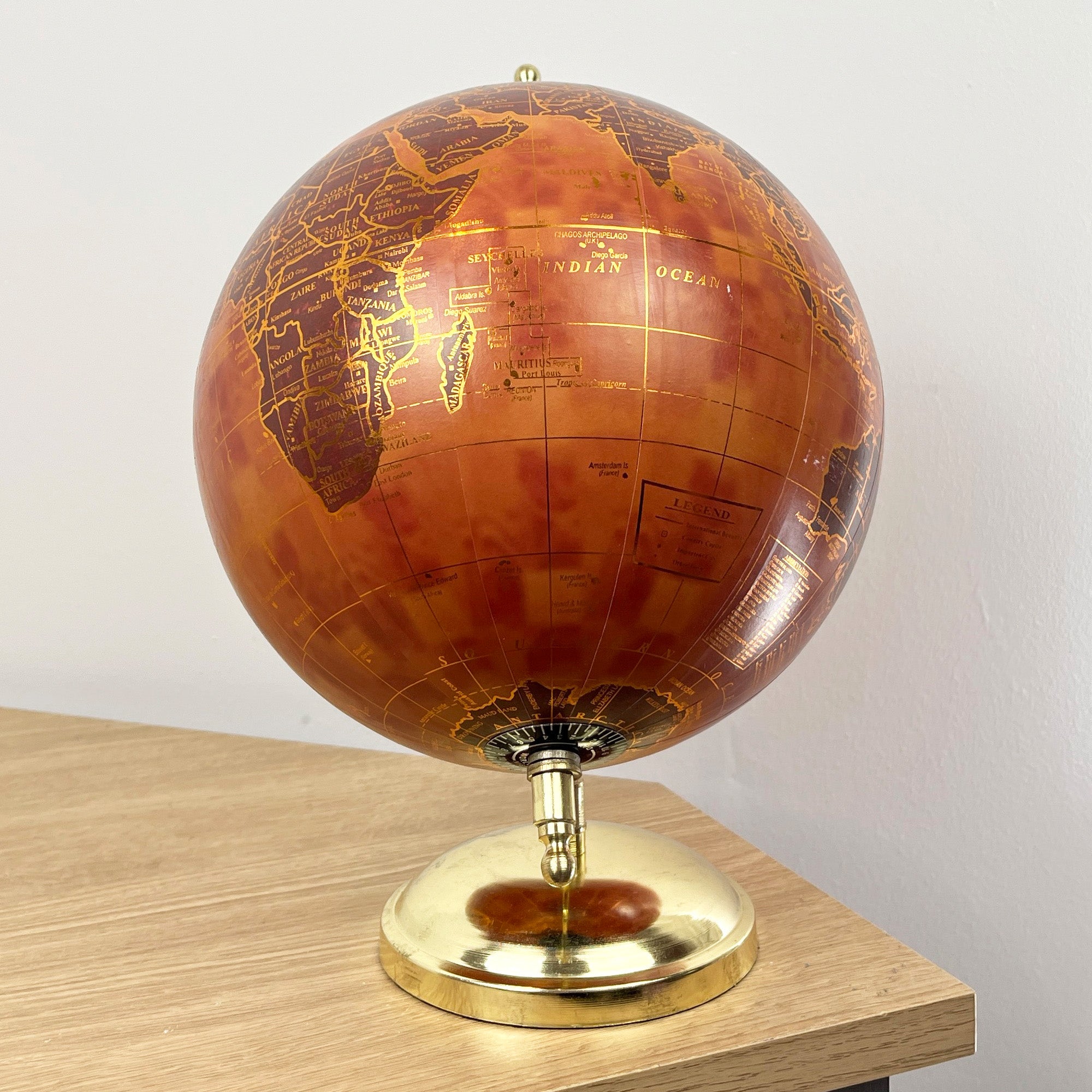 27cm Tall Rotating Globe Ornament - Terracotta & Gold