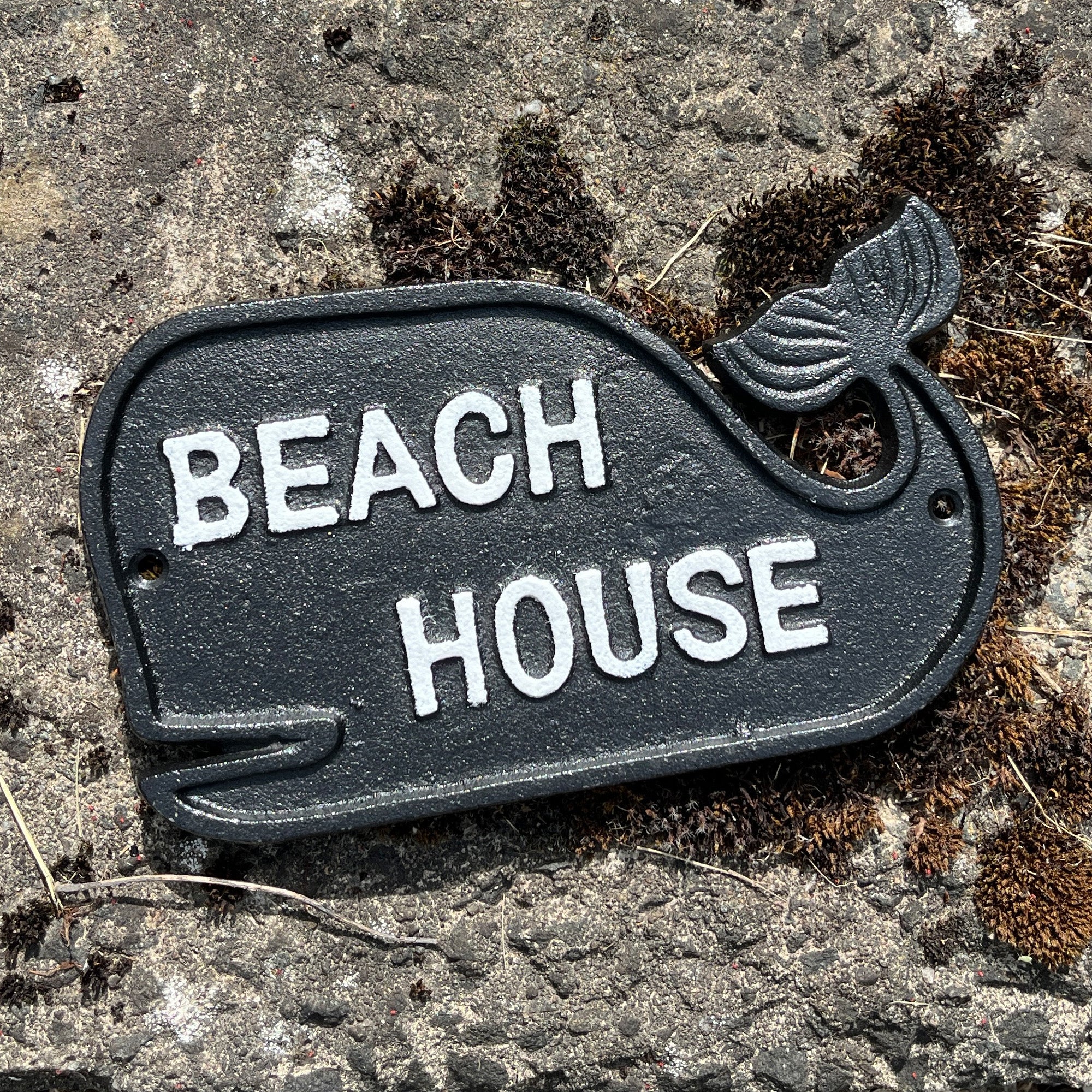 Whale Shaped 'Beach House' Wall Sign / Plaque - Cast Iron