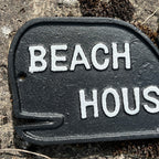 Whale Shaped 'Beach House' Wall Sign / Plaque - Cast Iron