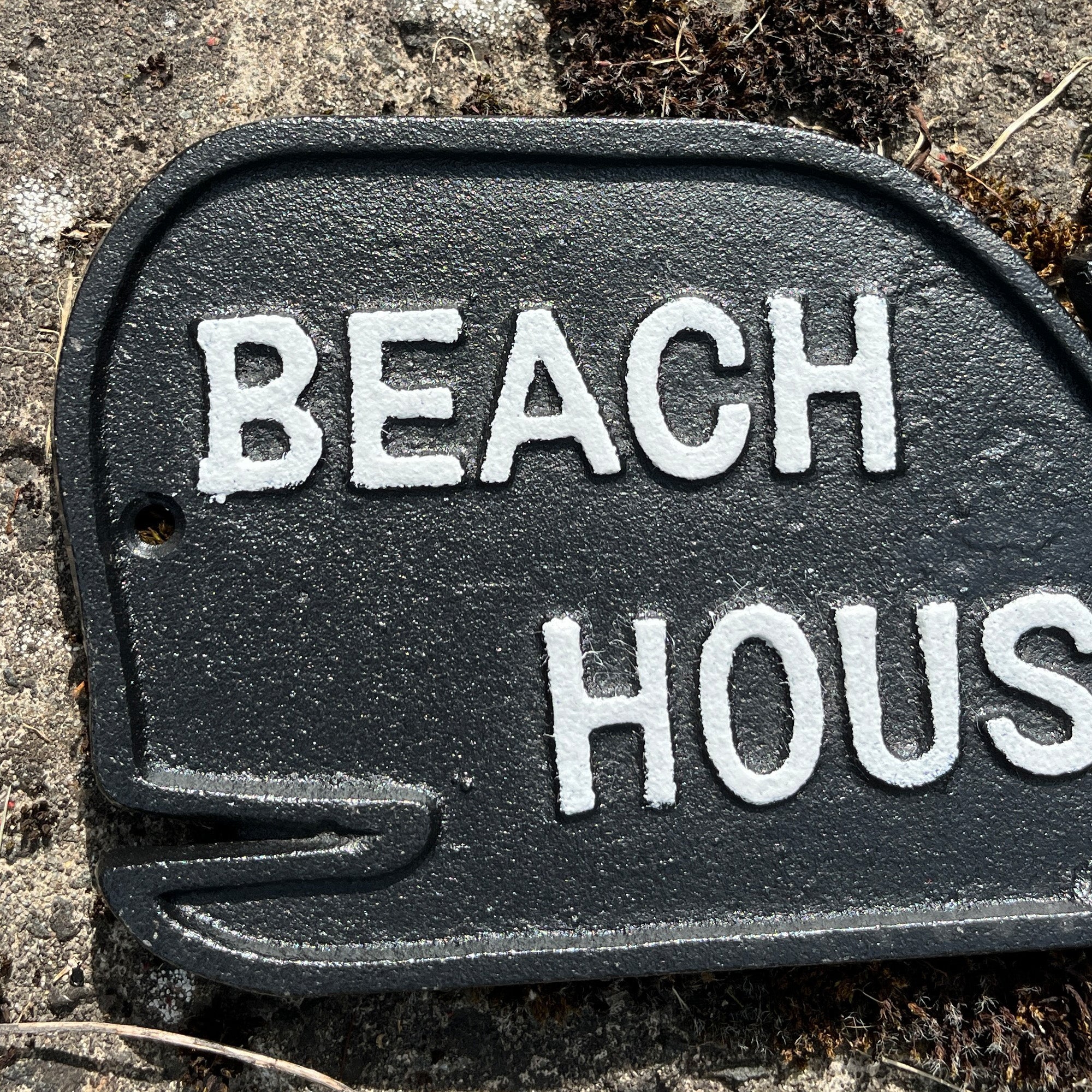 Whale Shaped 'Beach House' Wall Sign / Plaque - Cast Iron