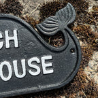 Whale Shaped 'Beach House' Wall Sign / Plaque - Cast Iron
