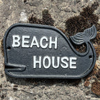 Whale Shaped 'Beach House' Wall Sign / Plaque - Cast Iron