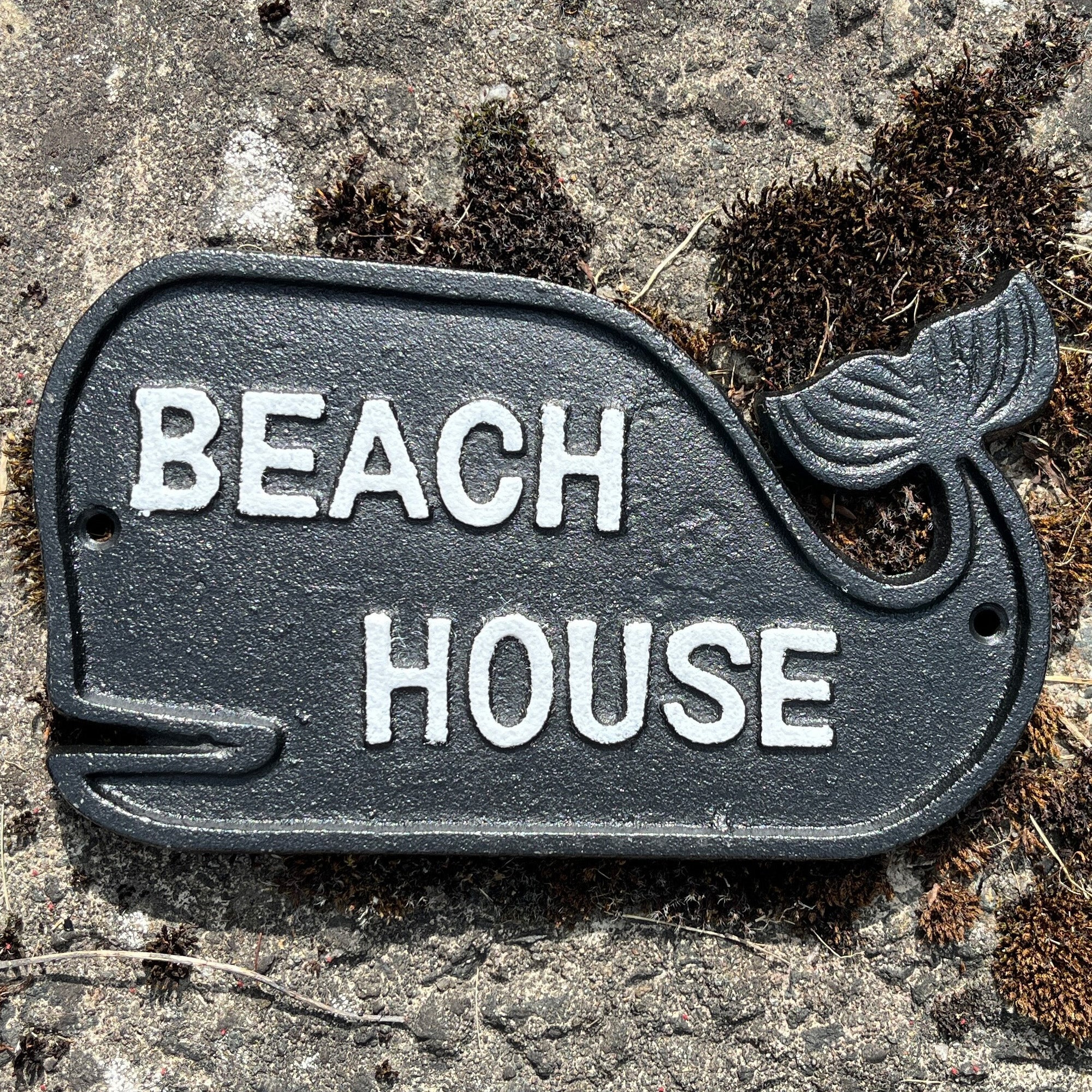 Whale Shaped 'Beach House' Wall Sign / Plaque - Cast Iron