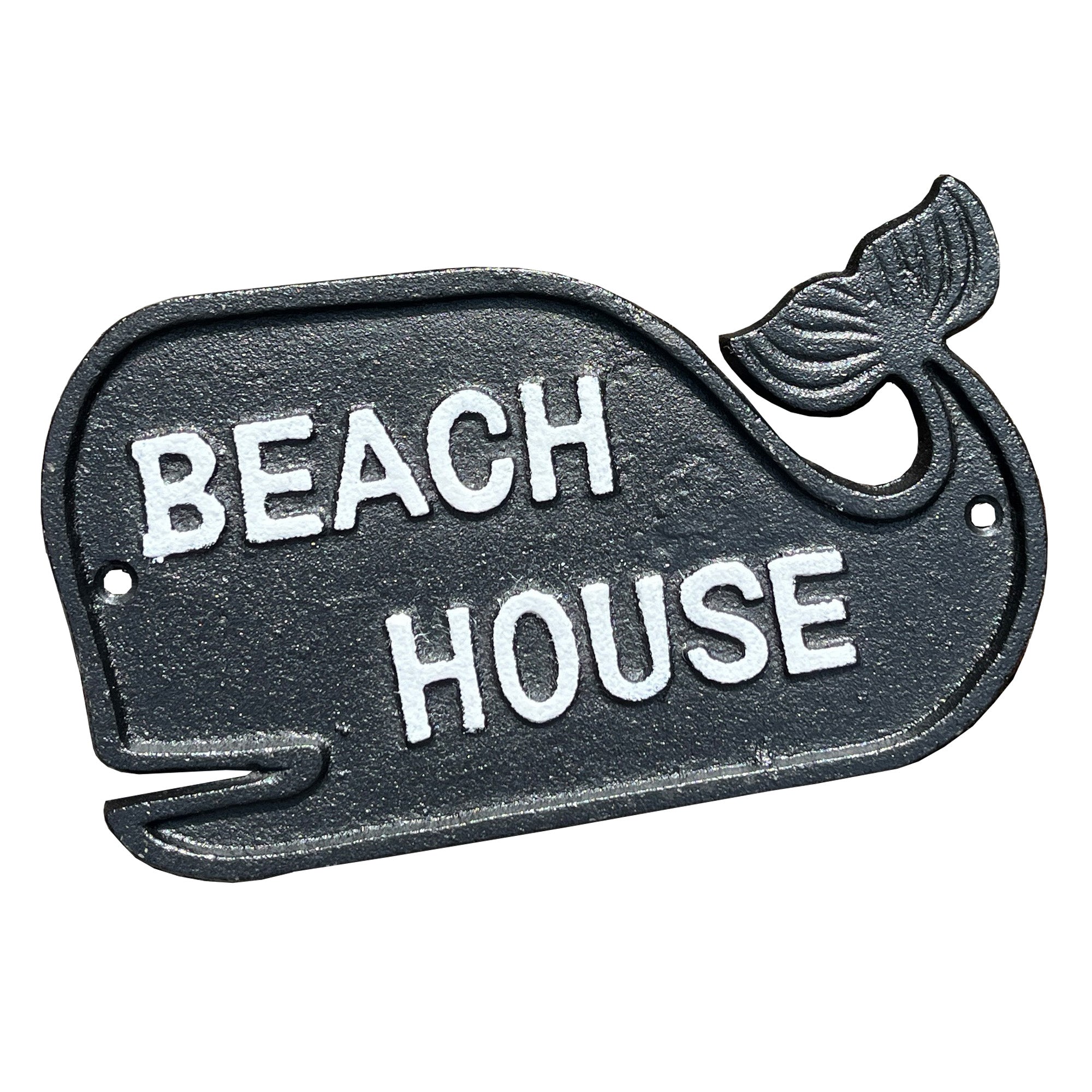 Whale Shaped 'Beach House' Wall Sign / Plaque - Cast Iron
