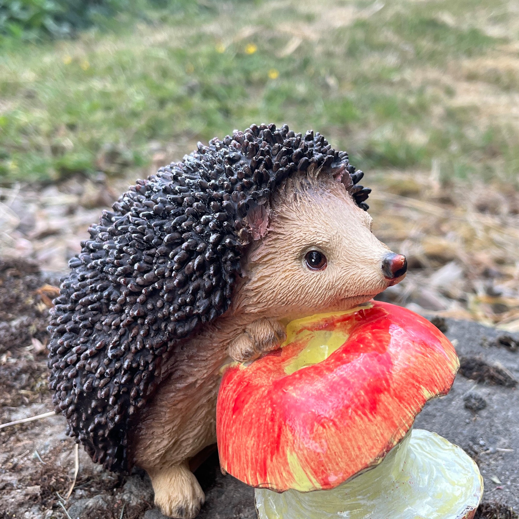 Hedgehog with Apple Garden Ornament - Resin