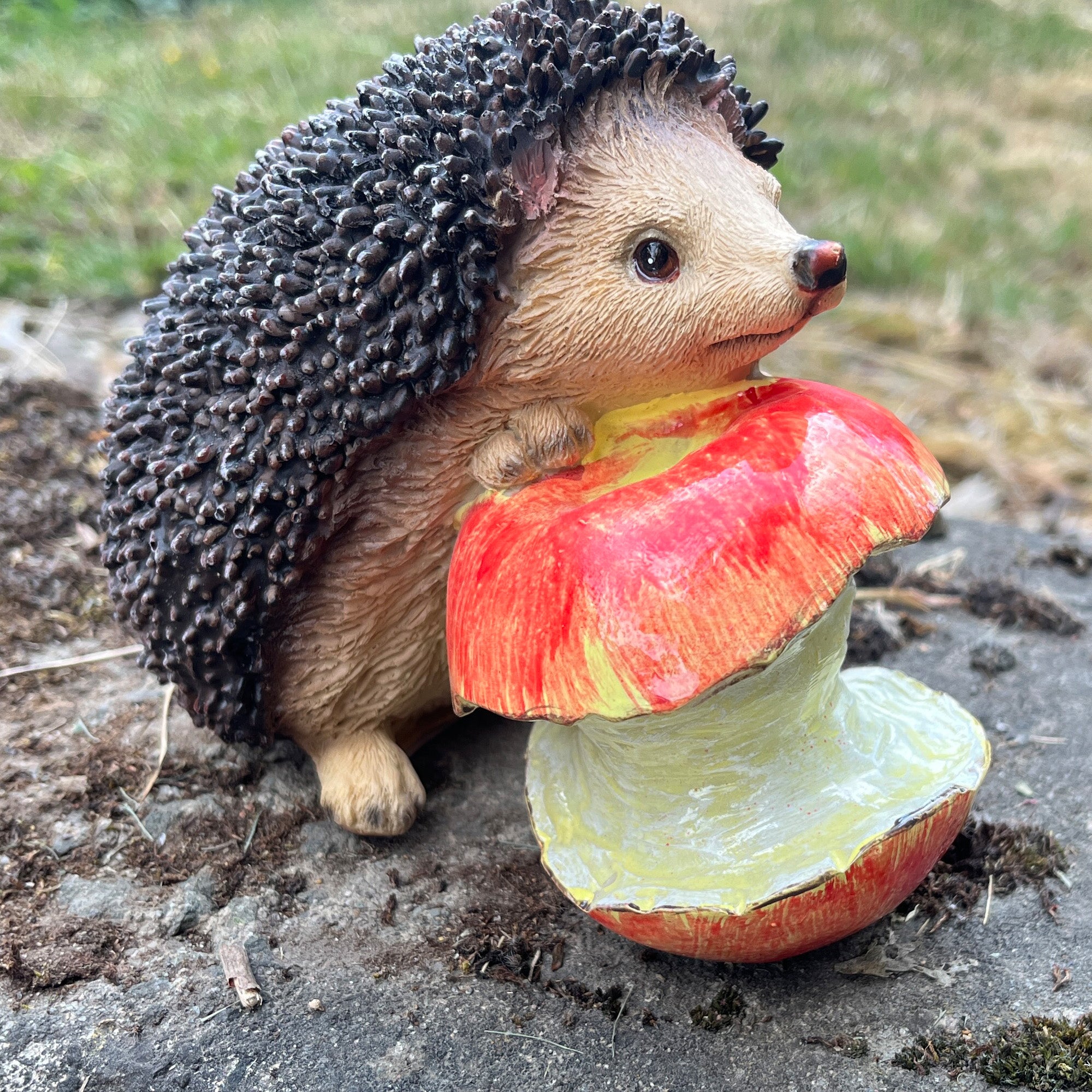 Hedgehog with Apple Garden Ornament - Resin