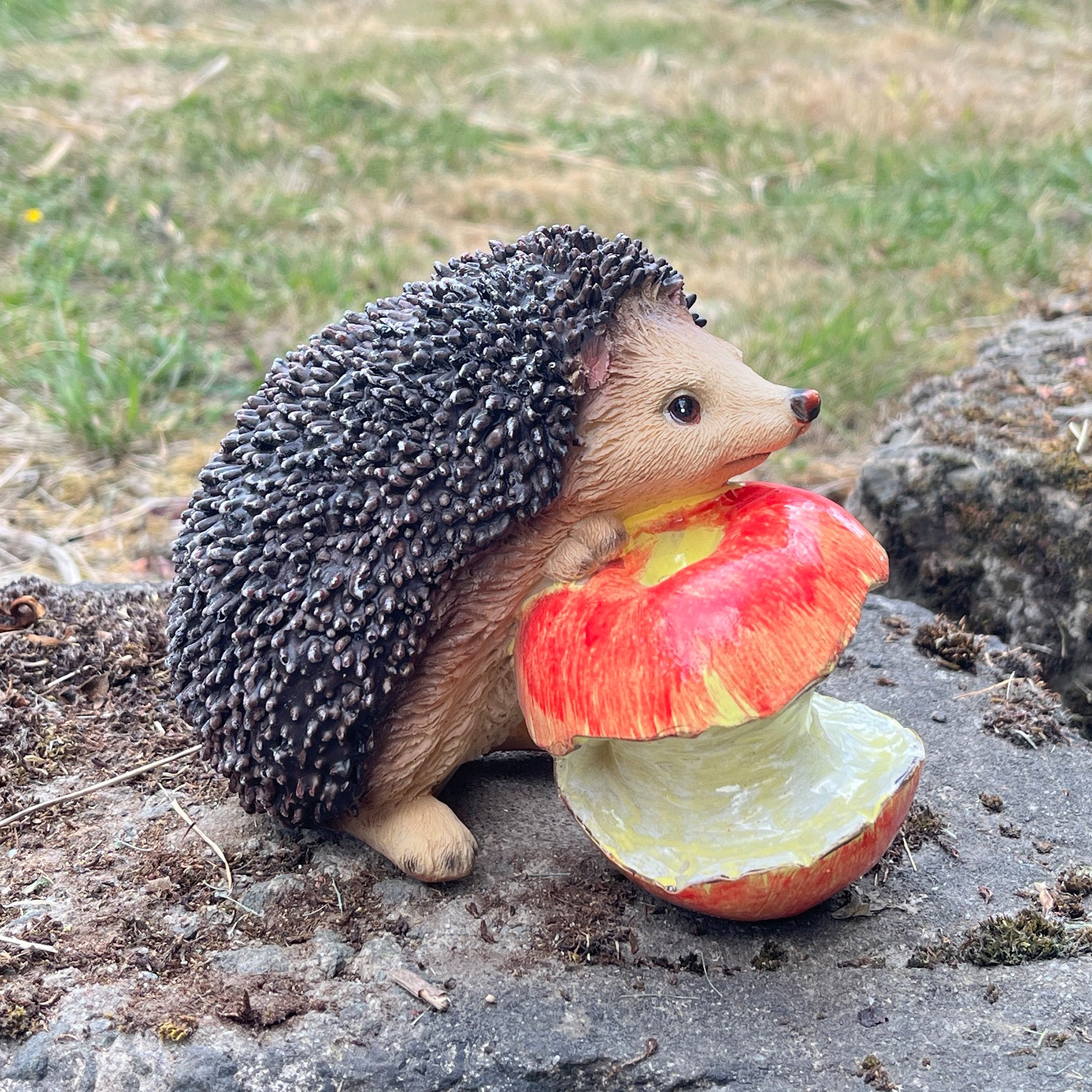 Hedgehog with Apple Garden Ornament - Resin