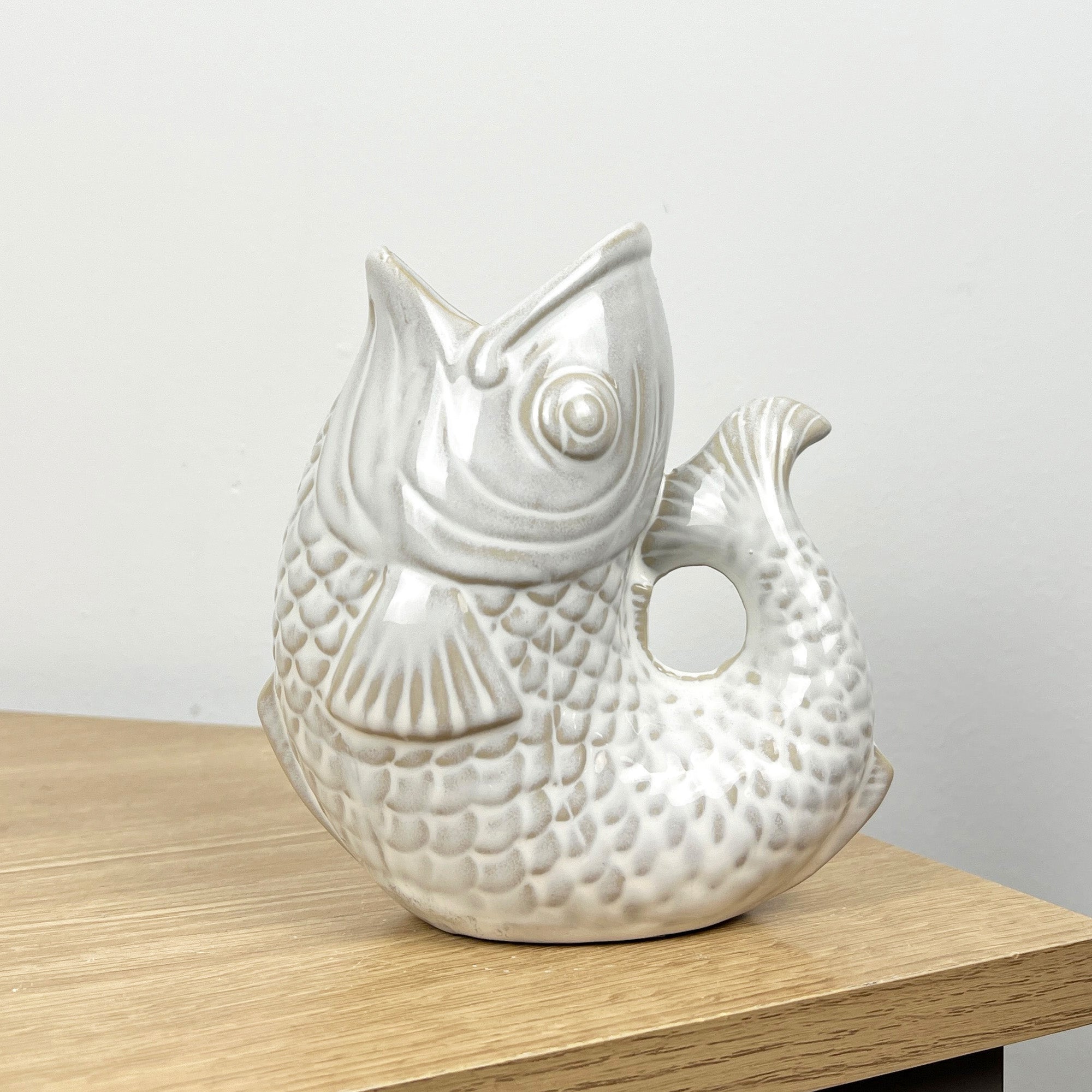 15.5cm Nautical Fish Jug Ornament - White / Beige
