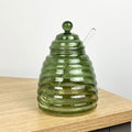 Green Glass Honey Pot with Dripper