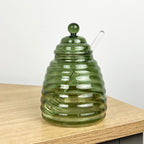 Green Glass Honey Pot with Dripper
