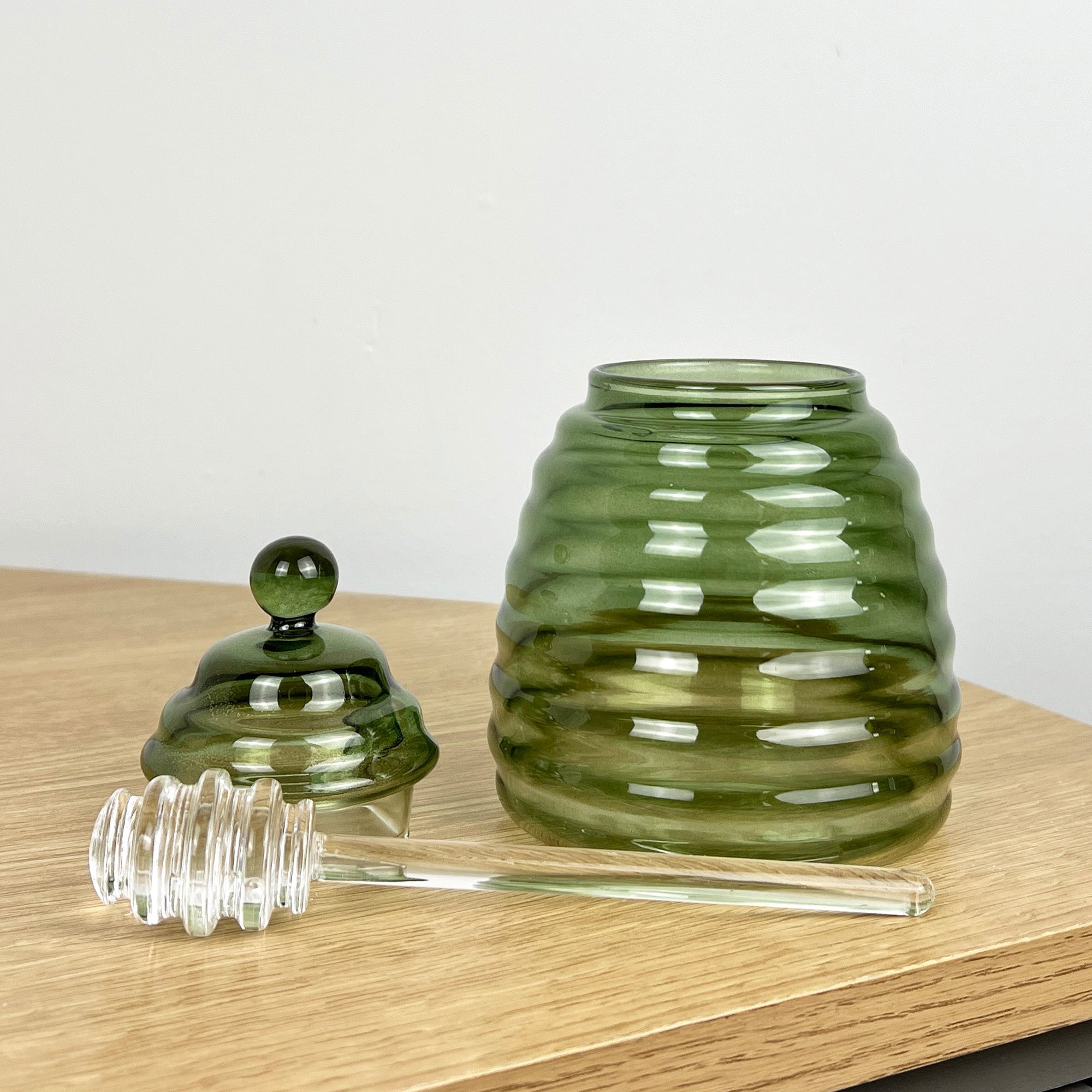 Green Glass Honey Pot with Dripper