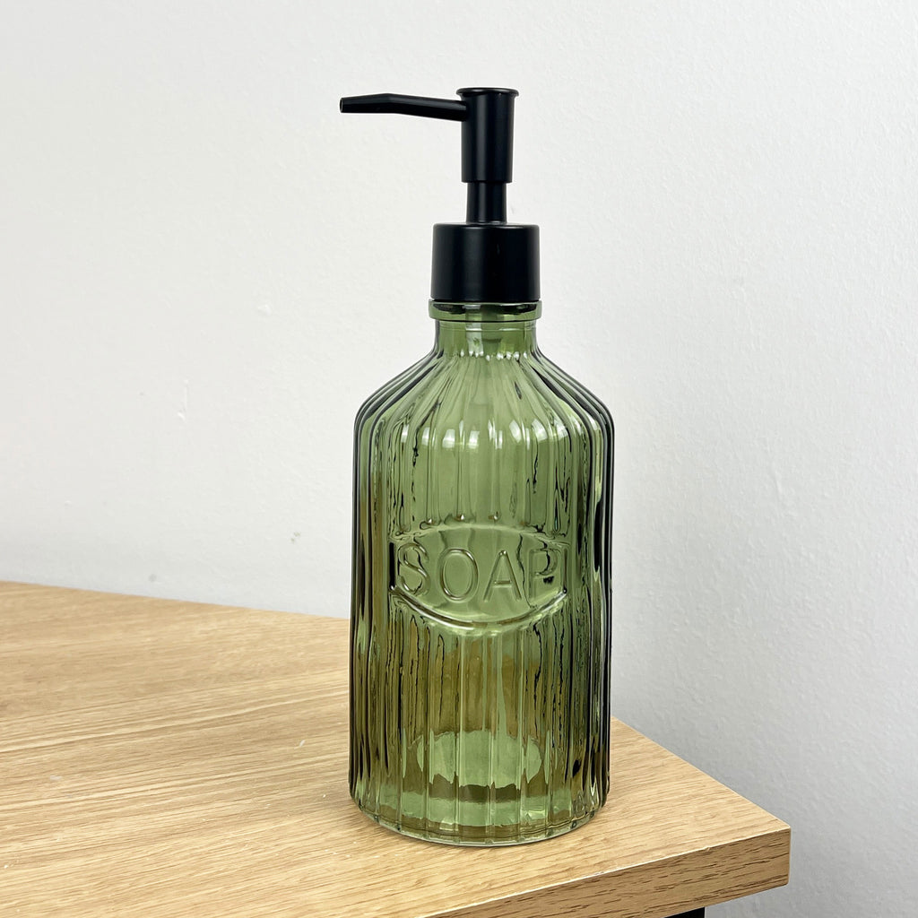 2 Piece Ribbed Glass Bathroom Sink Accessories Set - Green
