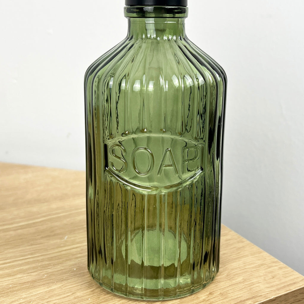 2 Piece Ribbed Glass Bathroom Sink Accessories Set - Green