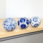 Set of 3 Decorative Balls for Bowls – White & Blue