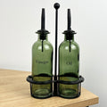 Green Glass Oil & Vinegar Bottles with Caddy