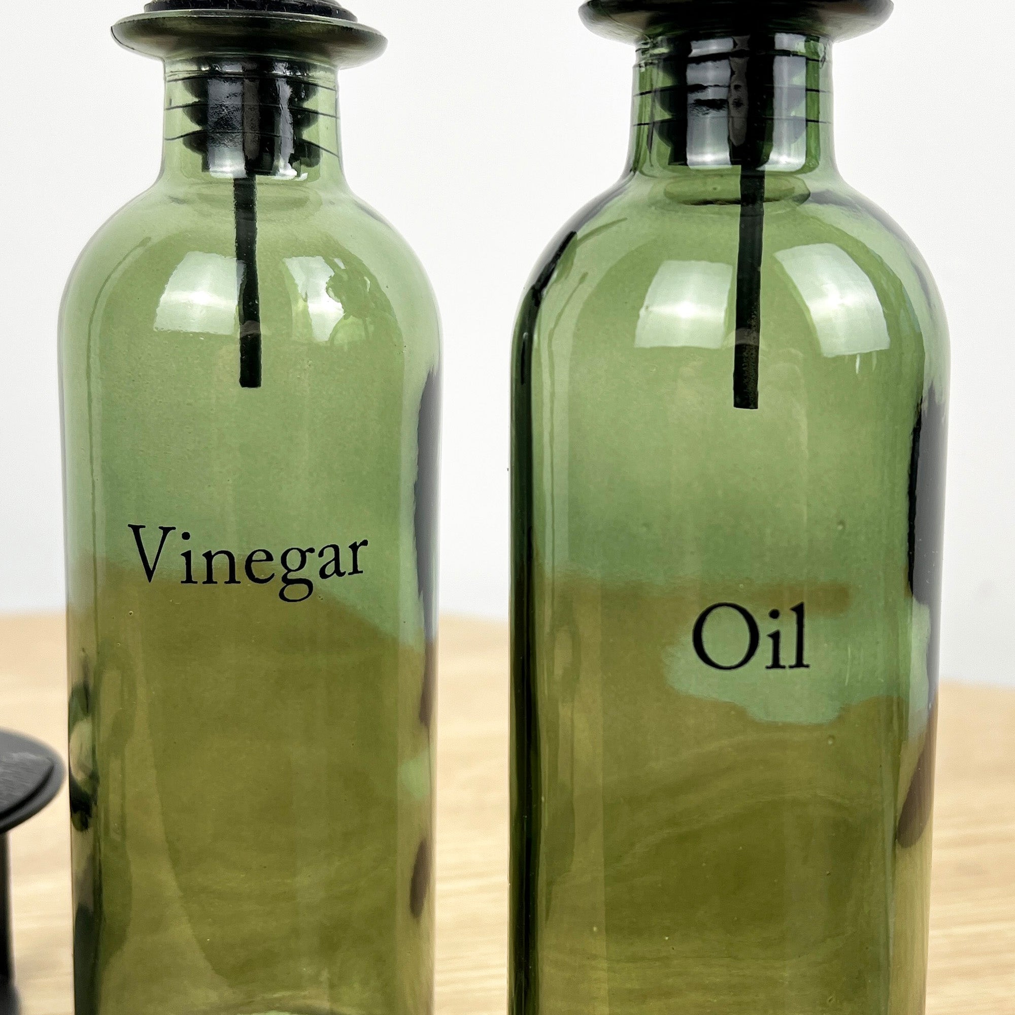 Green Glass Oil & Vinegar Bottles with Caddy