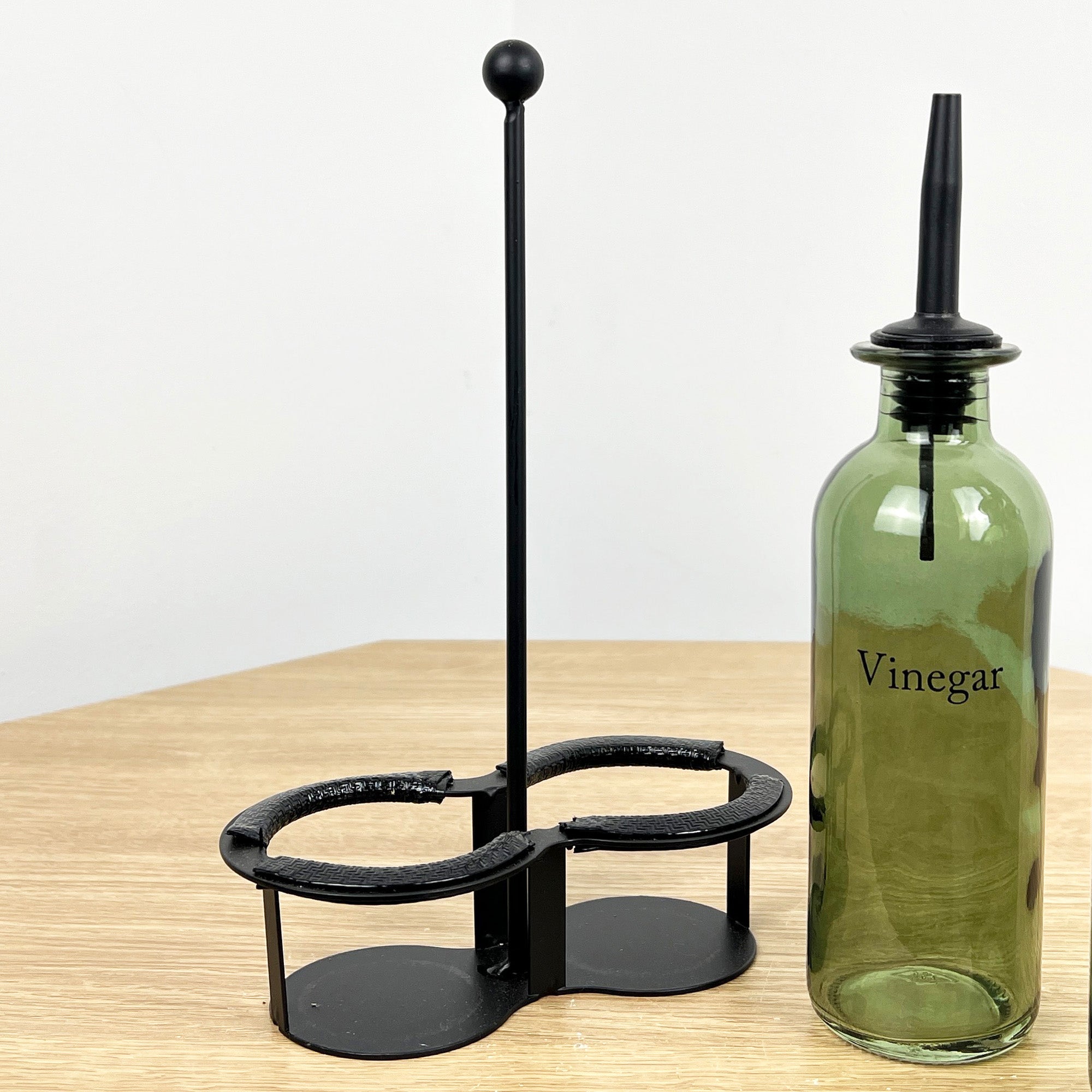 Green Glass Oil & Vinegar Bottles with Caddy