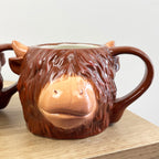 Set of 2 x Novelty Highland Cow Shaped Mugs – Ceramic