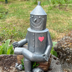 20.5cm Resin Tin Man Sitting on Log Garden Ornament