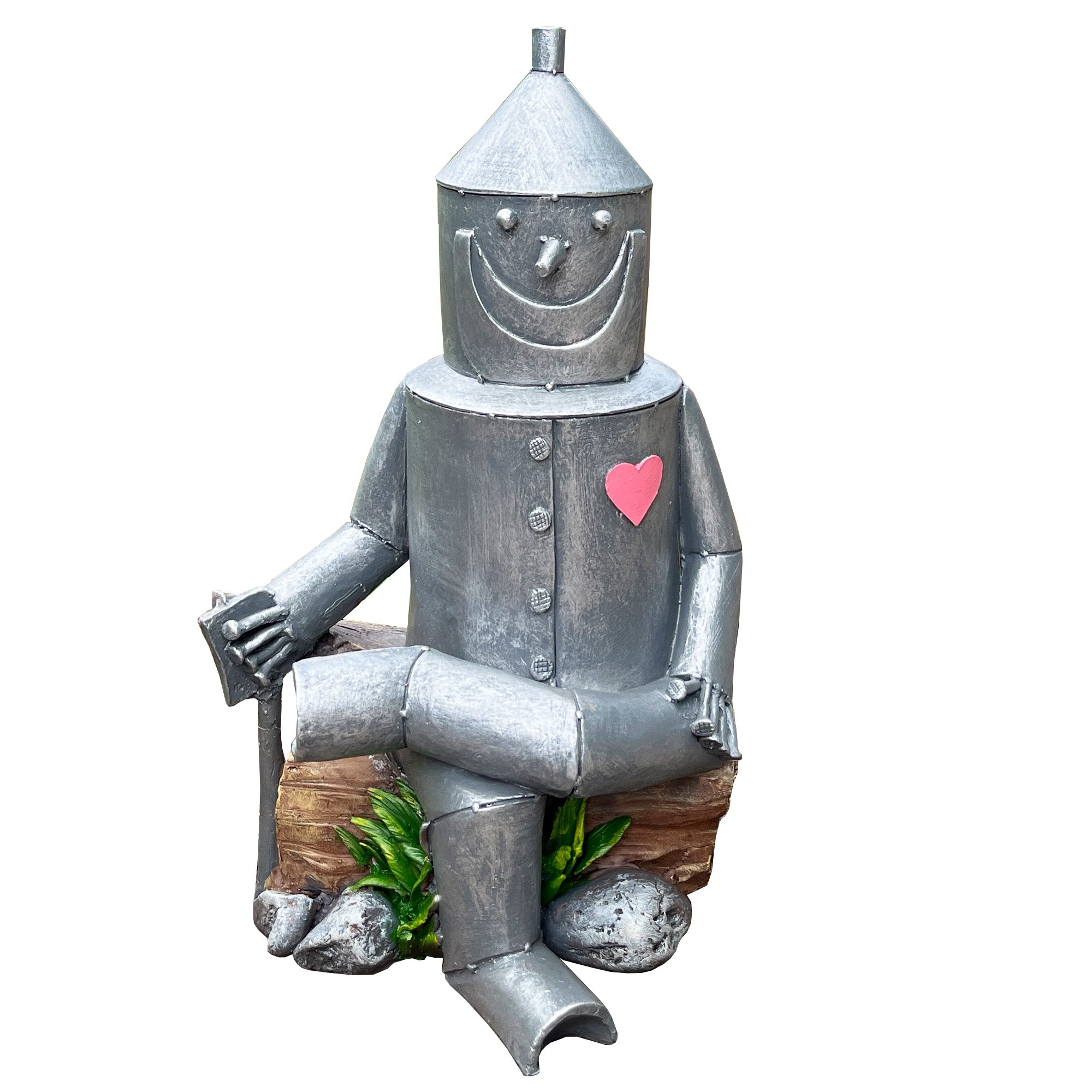 20.5cm Resin Tin Man Sitting on Log Garden Ornament
