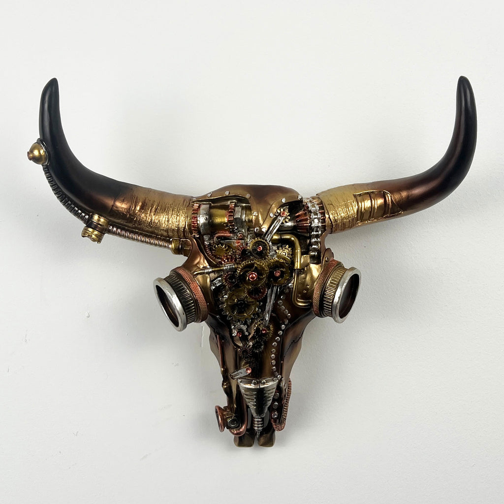 30.5cm Steampunk Cow Skull with Horns Wall Decoration – Resin
