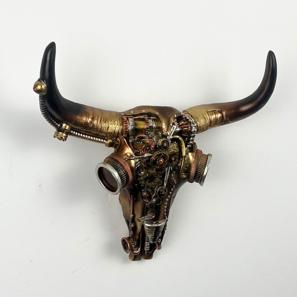 30.5cm Steampunk Cow Skull with Horns Wall Decoration – Resin