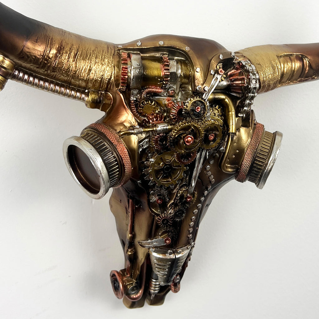 30.5cm Steampunk Cow Skull with Horns Wall Decoration – Resin