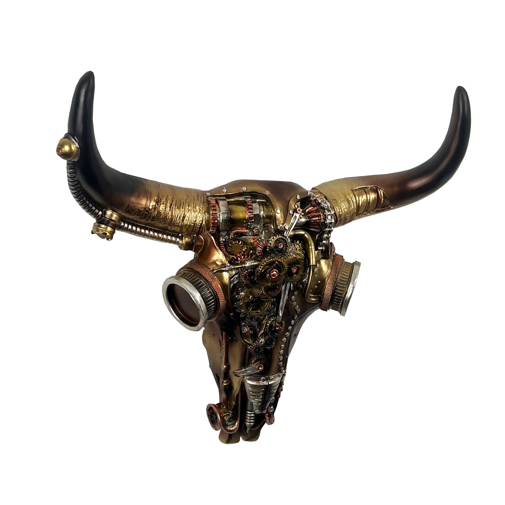 30.5cm Steampunk Cow Skull with Horns Wall Decoration – Resin