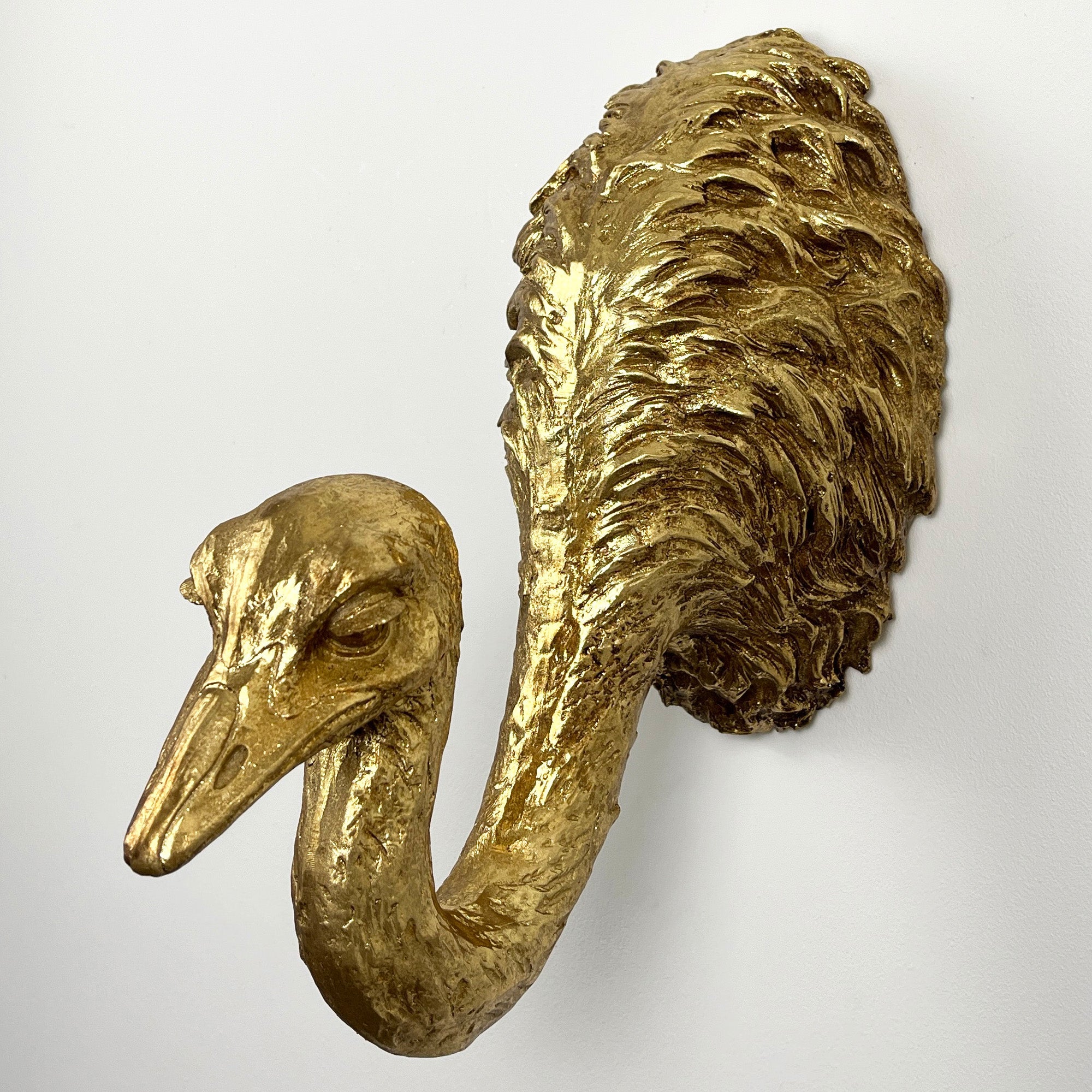 38cm Gold Ostrich Head Wall Decoration - Resin