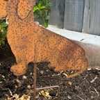 Sitting Dog Metal Stake Garden Ornament - Rusty