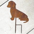 Sitting Dog Metal Stake Garden Ornament - Rusty