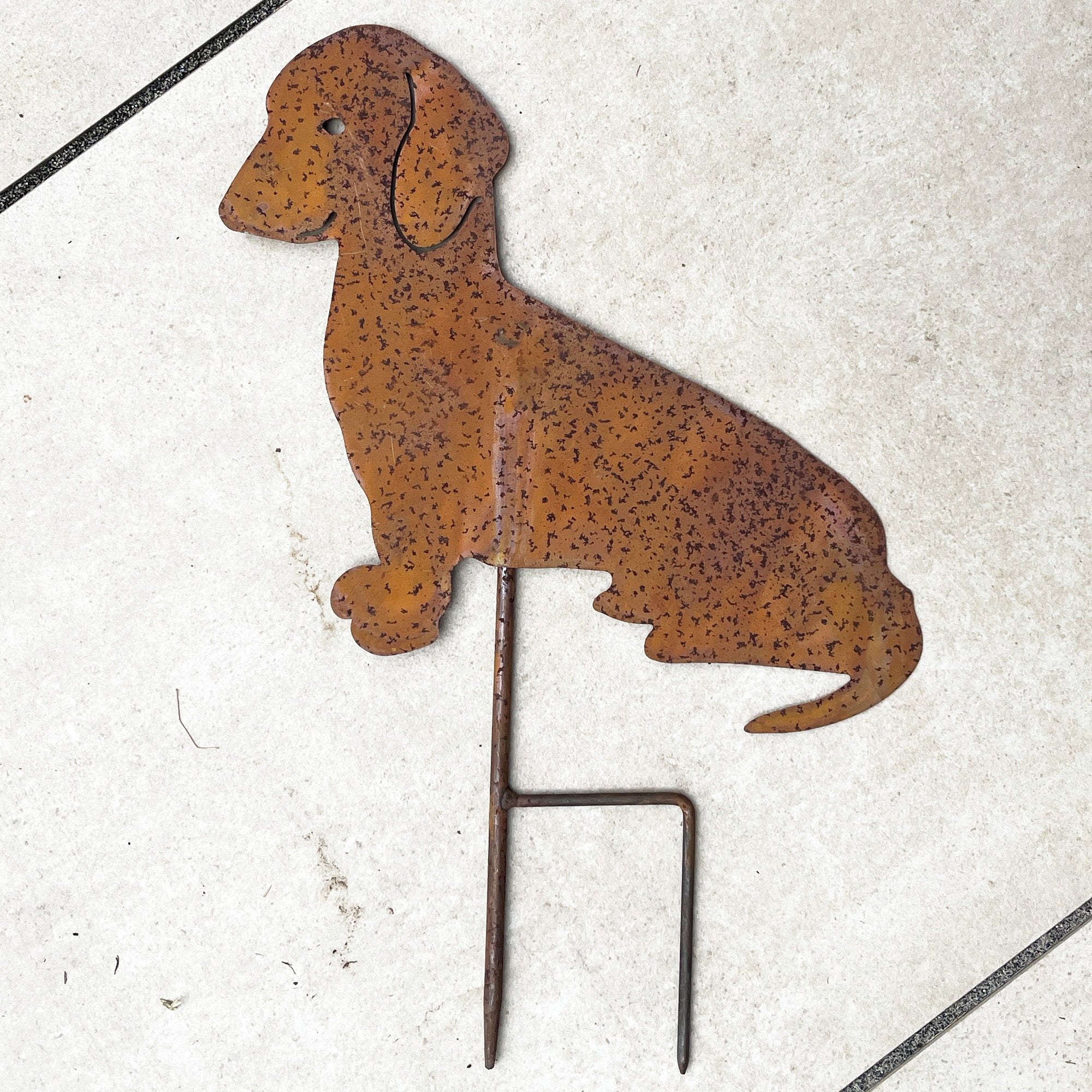 Sitting Dog Metal Stake Garden Ornament - Rusty