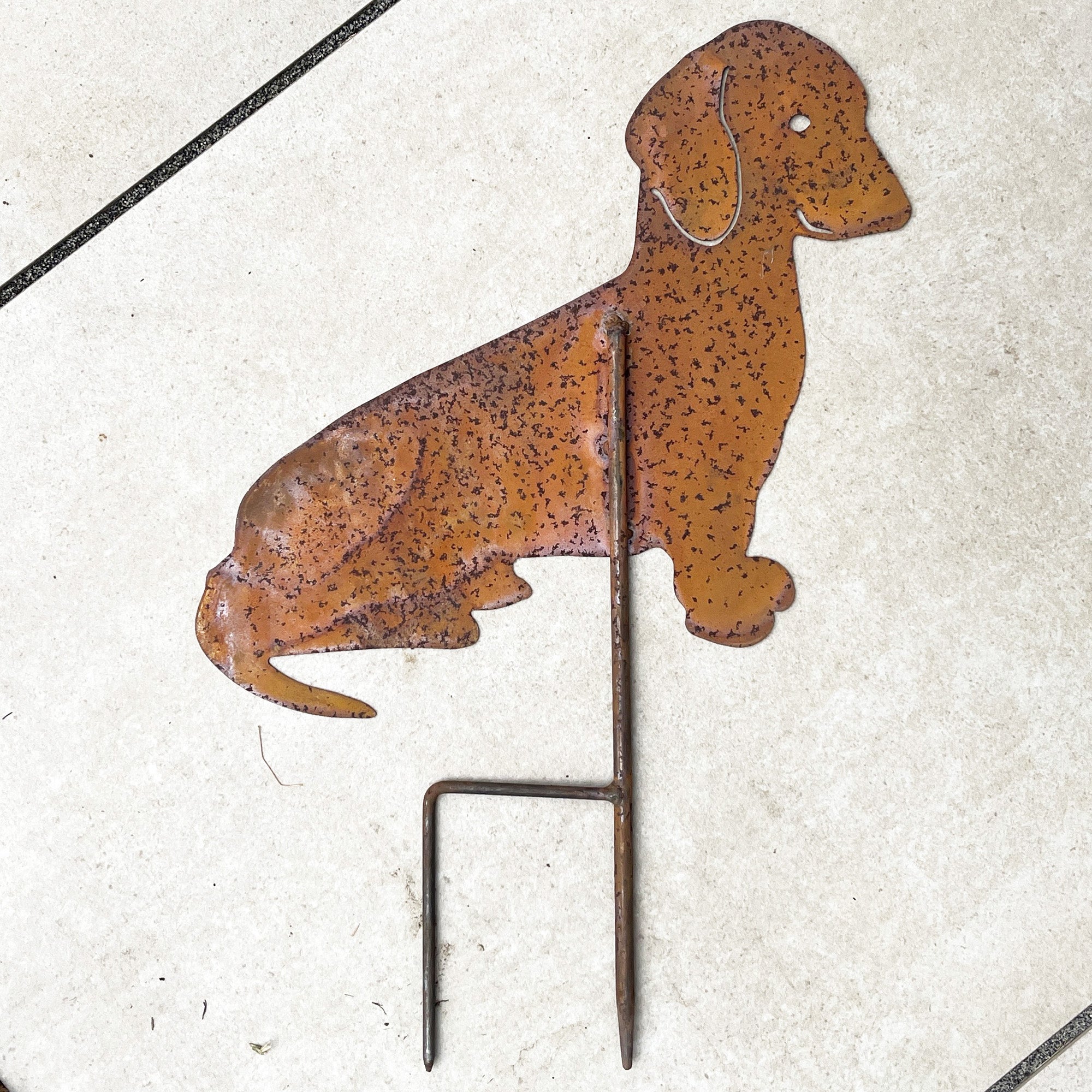Sitting Dog Metal Stake Garden Ornament - Rusty
