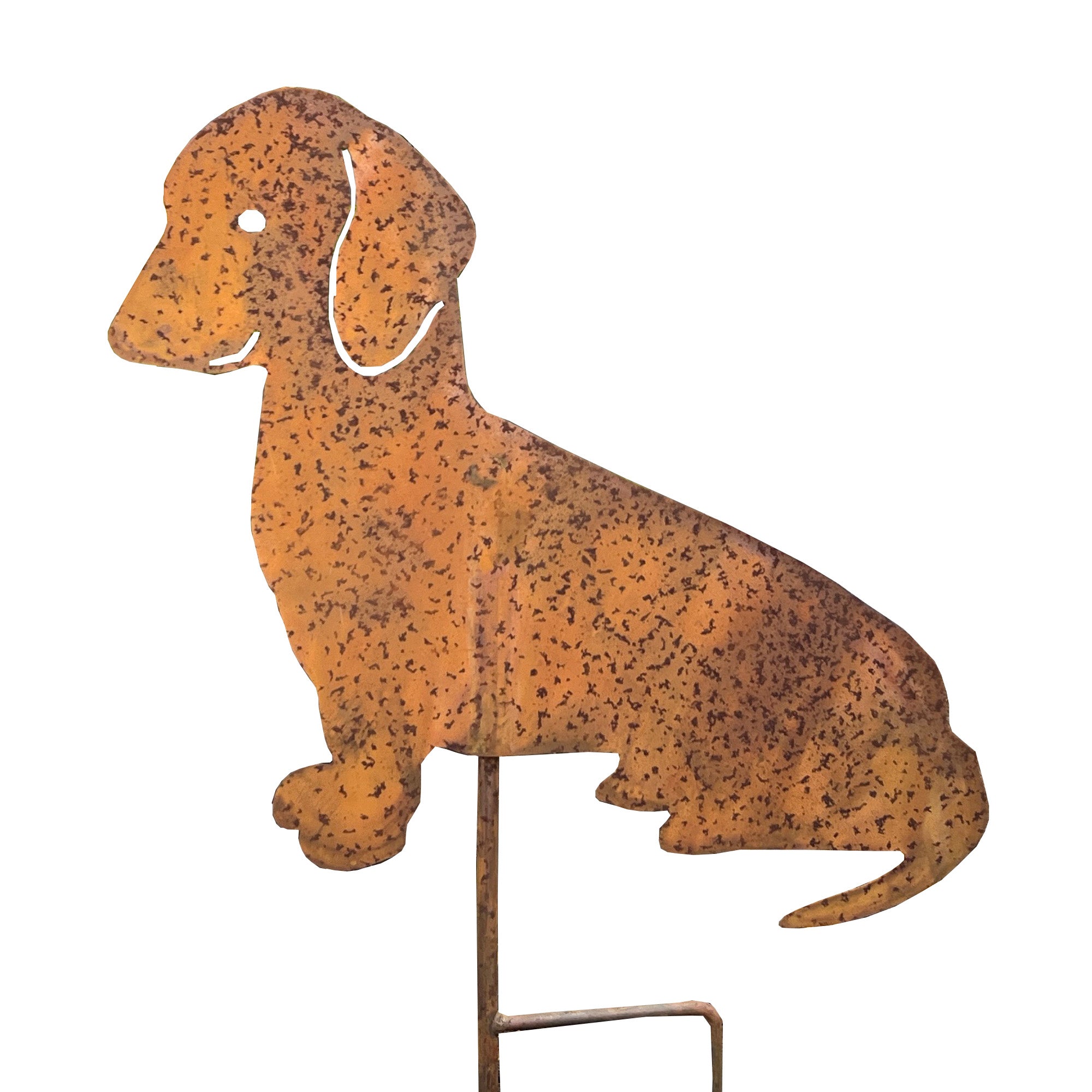 Sitting Dog Metal Stake Garden Ornament - Rusty