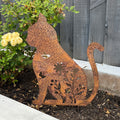 Floral Cat Metal Stake Garden Ornament - Rusty